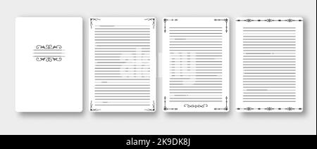 Papierseite des Notizbuchs. Künstlerisches Design sauber Notizblock leere Vorlage. Notizbücher realistisches Blatt. Realistisch gefütterte Notizblöcke. White Sheets für Notizen. Pad Post Memo Stock Vektor