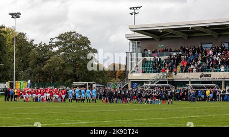 2022 Rugby-League-Weltmeisterschaft für körperliche Behinderungen im Victoria Park, Warrington. Neuseeland gegen Wales National Anthems Stockfoto