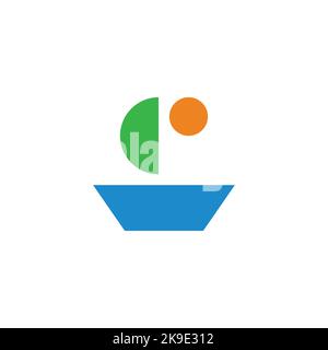 Abstraktes Segelboot Meer Sonne bunte Symbol Vektor Stock Vektor