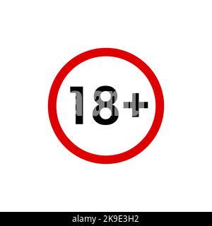 18 plus Symbol, unter achtzehn Jahre alt Verbotszeichen, Altersbeschränkung Symbol isoliert auf weiß. Illustration. Stockfoto
