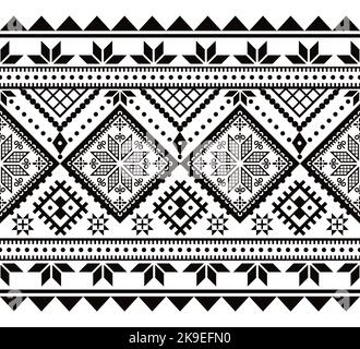 Ukrainisch nahtlose Vektor-Muster - Hutsul Pysanky (Ostereier) Folk Art Stil Design mit Sternen und geometrischen Formen in schwarz und weiß Stock Vektor