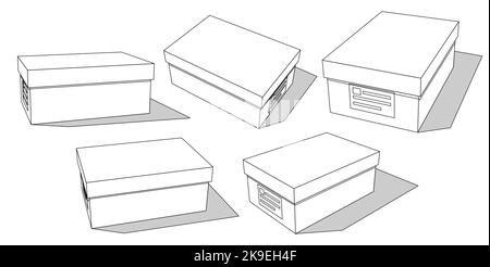 Pappkartons Set für Lieferung und Lagerung. Isolierte Kartonkisten Sammlung mit verschiedenen Winkeln und Sicht. Stock Vektor