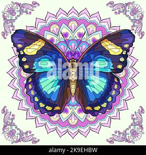 Darstellung eines Schmetterlings und eines Mandalas Stockfoto