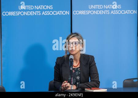 Pressekonferenz von Frau Albanese, Sonderberichterstatterin über die Lage der Menschenrechte in den besetzten palästinensischen Gebieten, am 27. Oktober 2022 im UN-Hauptquartier Stockfoto