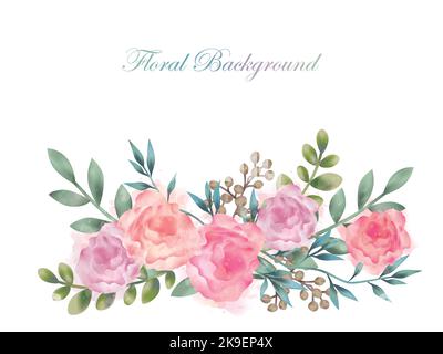 Aquarell Blumenhintergrund Illustration mit Textraum isoliert auf Einem weißen Hintergrund. Vektorgrafik. Stock Vektor