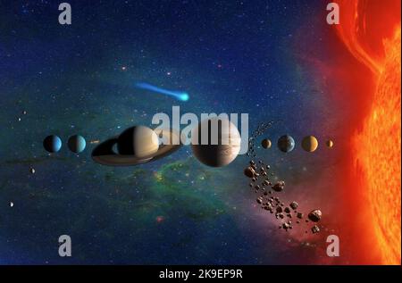 Planeten des Sonnensystems. Wissenschaft und Bildung. Elemente dieses Bildes, die von der NASA eingerichtet wurden Stockfoto
