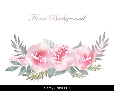 Aquarell rosa Blume Illustration mit Textraum isoliert auf einem weißen Hintergrund, Vektor-Illustration. Stock Vektor