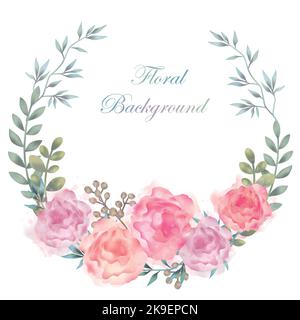 Aquarell-Blumenrahmen und -Hintergrund mit Textbereich isoliert auf weißem Hintergrund. Vektorgrafik. Stock Vektor