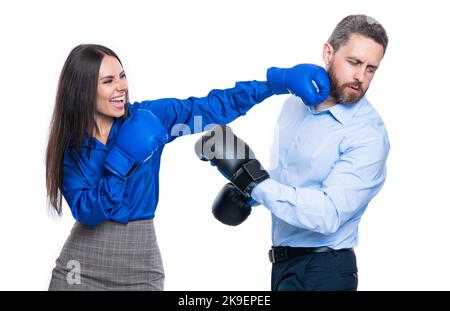 Geschäftsgegnerschaft von Geschäftsleuten in Boxhandschuhen. Geschäftsgegnerschaft. Geschäftsgegnerschaft Stockfoto