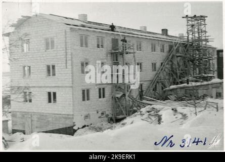 Overliding Haus in Kiruna. Stockfoto