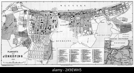 Stadtplan von Jönköping im Jahr 1906. Stockfoto