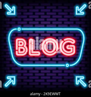 Blog Neon Sign Vector. Neon-Skript. Nächtliche Abenteuer. Stock Vektor