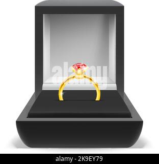 Offene Schmuckschatulle mit Ring innen auf weißem Hintergrund Stock Vektor