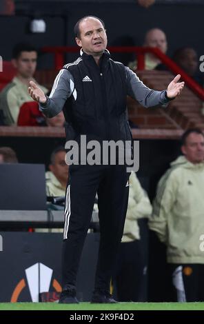 Manchester, England, 27.. Oktober 2022. FC Sheriff Tiraspol Executive Officer des Cheftrainers Victor Mikhailov während des Spiels der UEFA Europa League in Old Trafford, Manchester. Bildnachweis sollte lauten: Darren Staples / Sportimage Stockfoto