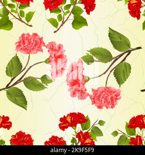 Nahtlose Textur rot und rosa Hibiskus Zweig tropischen Blumen vintage Vektor botanische Illustration editierbar Handzeichnen Stock Vektor