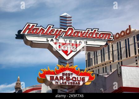 Las Vegas, USA - 24. April 2012: Harley Davidson Cafe auf dem Las Vegas Strip. Ein beliebtes Grillrestaurant rund um das Icon Motorrad. Stockfoto