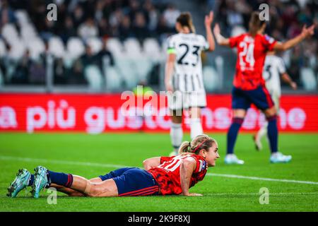 Turin, Italien. 27. Oktober 2022. Lindsey Horan von Olympique Lyonnais gesehen während des UEFA Women's Champions League 2022/23 - Gruppe C Fußballspiels zwischen Juventus FC und Olympique Lyonnais im Allianz Stadium. Endergebnis: Juventus 1:1 Lyon. Kredit: SOPA Images Limited/Alamy Live Nachrichten Stockfoto