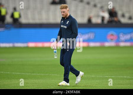 Der englische Ben Stokes vor dem WM-Super-12-Spiel T20 auf dem Melbourne Cricket Ground in Melbourne, Australien. Bilddatum: Freitag, 28. Oktober 2022. Stockfoto