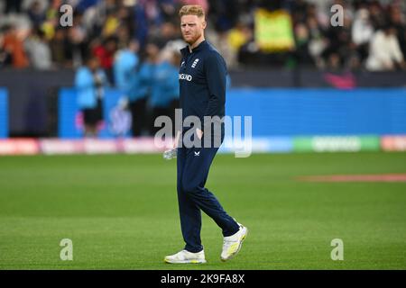 Der englische Ben Stokes vor dem WM-Super-12-Spiel T20 auf dem Melbourne Cricket Ground in Melbourne, Australien. Bilddatum: Freitag, 28. Oktober 2022. Stockfoto