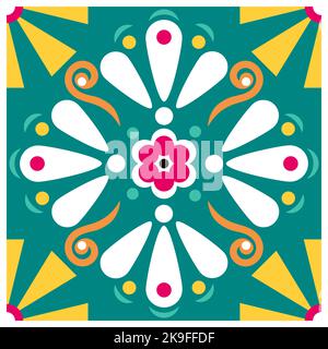 Vektor-Muster mit floralen und geometrischen einfachen und nahtlosen Fliesen, inspiriert von talavera-Designs aus Mexiko Stock Vektor