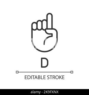 Signing Letter D in ASL Pixel Perfect Linear Icon Stock Vektor