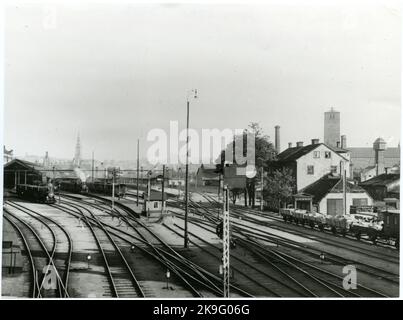 Die Staatsbahnen, SJ, Stockholm Central Bangården von Kungsbron. Stockfoto