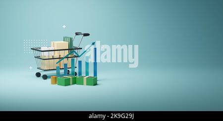 Black friday Sonderangebot 60 Prozent Rabatt mit Verkaufswachstum 3D Render-Konzept für Big Shopping. 3D Illustration Social-Media-Beitrag. Stockfoto