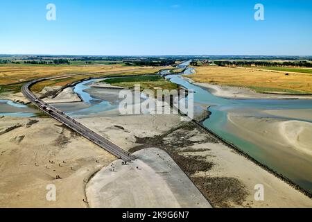 Luftaufnahme vom Mont Saint Michel Normandie Frankreich bei Ebbe Stockfoto