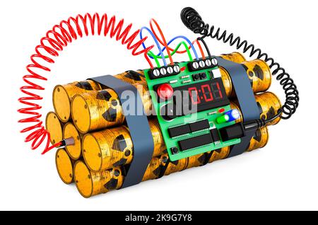 Schmutzige Bombe, 3D Rendering isoliert auf weißem Hintergrund Stockfoto