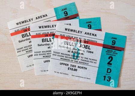 Konzertticket für Billy Joel am 9.. Juni 1984 in der Wembley Arena, London, Großbritannien Stockfoto