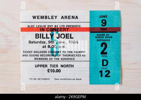 Konzertticket für Billy Joel am 9.. Juni 1984 in der Wembley Arena, London, Großbritannien Stockfoto