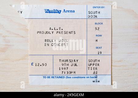 Konzertticket für Billy Joel am 9.. Juli 1987 in der Wembley Arena, London, Großbritannien Stockfoto