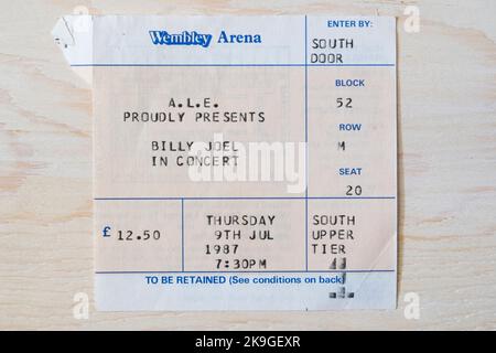 Konzertticket für Billy Joel am 9.. Juli 1987 in der Wembley Arena, London, Großbritannien Stockfoto