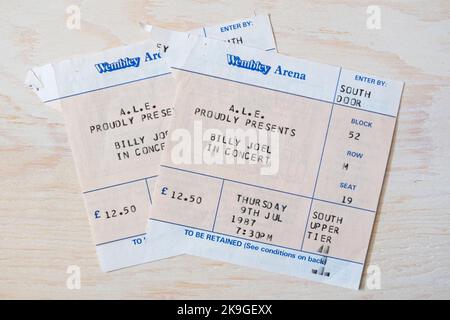 Konzertticket für Billy Joel am 9.. Juli 1987 in der Wembley Arena, London, Großbritannien Stockfoto