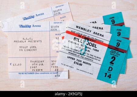 Konzertticket für Billy Joel am 9.. Juni 1984 & 9.. Juli 1987 in der Wembley Arena, London, Großbritannien Stockfoto