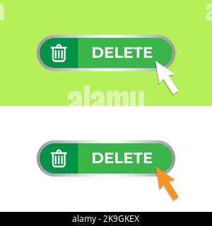 Schaltfläche „Löschen“ mit Papierkorbsymbol. Moderner Web-Button auf grünem und weißem Hintergrund. Stock Vektor