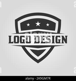 Klassische Logo-Design-Vorlage mit drei Sternen. Sport Team einfaches Emblem mit Platz für Text. Monochromes Emblem in Retro-Schildform Vektor Stock Vektor