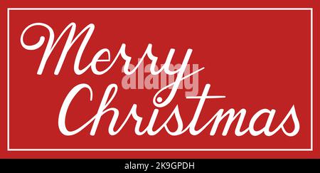 Merry Christmas Handschrift Kalligraphie isoliert auf rotem Hintergrund mit weißem Rand. Vektorurlaub-Illustration. Handschrift Stock Vektor