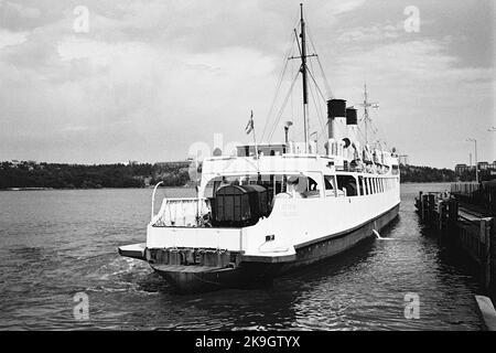 Die Zugfähre S/S starke, Trelleborg in Värtahamnen. Die Fähre wurde 1931 von den Deutschen Werken, Kiel, gebaut und an die Staatsbahnen, SJ, Malmö, geliefert. Hat vor allem den Trelleborg - Sassnitz-Trail betrieben. Eingefügt 1967 auf der neuen Fährenstrecke zwischen Värtahamnen in Stockholm und Naantali bei Turku Stockfoto