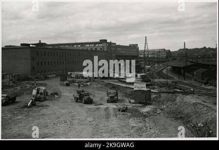 Die Staatsbahnen, SJ, Stockholm Hauptbahnhof Wiederaufbau von Bangården 1954. Stockfoto