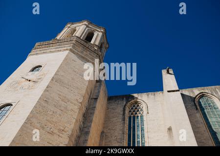 Girona, Spanien, 22. Oktober 2022: Hauptfassade der Kathedrale von Girona und Nahaufnahme der mittelalterlichen Kathedrale Santa Maria im gotischen Stil in der Altstadt von Girona Stockfoto