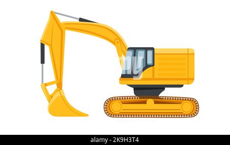 Gelbe Bagger schwere industrielle Maschine Vektor-Illustration isoliert auf weißem Hintergrund Stock Vektor