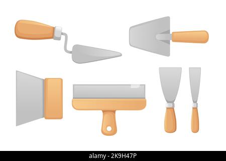 Satz aus Metall und Holz Industrie Kelle Instrument Vektor Illustration isoliert auf weißem Hintergrund Stock Vektor