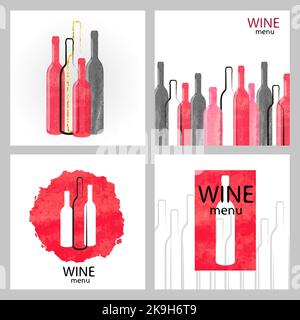 Aquarelle mit Weinhintergründen in Rot und Schwarz. Vektorkollektion mit Weinkarte Stock Vektor