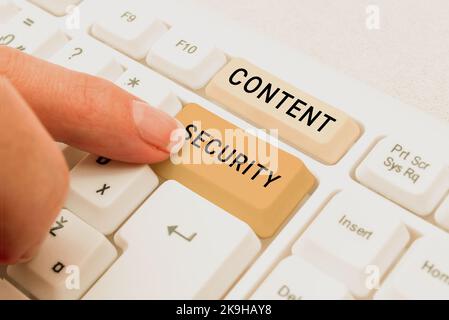 Konzeptionelle Anzeige Content Security. Business-Ansatz die Planung Entwicklung und Verwaltung von Inhalten Abstraktes Typing Lesson- und Lecture-Pläne Stockfoto