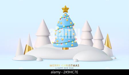 Weihnachtsbäume im Schnee treiben fest Stock Vektor