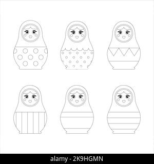 Grafische Sitzgelegenheiten der russischen traditionellen Puppe - matryoshka. Probe zum Färben Stock Vektor