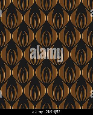 Golden Floral Art Nouveau Nahtloses Muster. Gold Luxus geometrische dekorative Blätter Textur. Art déco-Blumenkonzept. Vector Retro stylisch auf Schwarz Stock Vektor