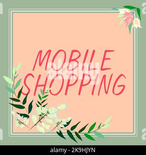 Text mit Inspiration Mobile Shopping. Geschäftsansatz für den Kauf von Waren, der mit einem Mobiltelefon durchgeführt wird Stockfoto