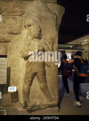 Das Sphinx-Tor, Eingang der Stadt Alacahöyük, Hittitersiedlung. Anatolisches Zivilisationsmuseum, Ankara Türkiye - Oktober 2022. Stockfoto